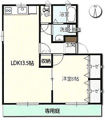 ラッキータウン庭瀬E棟 1LDKの間取図画像