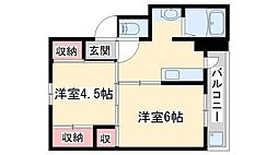ビレッジハウス十王堂1号棟 2Kの間取図画像