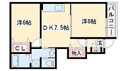 エレガンシア 2DKの間取図画像