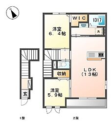 ボンヌール 2LDKの間取図画像