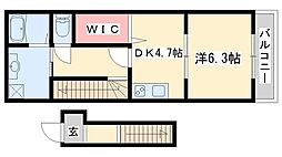 クレドール加古川 1DKの間取図画像