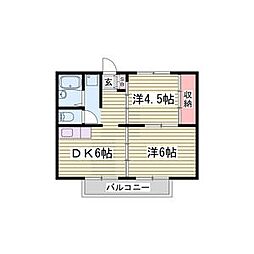 美乃利1マンション 2DKの間取図画像