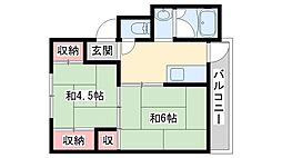 ビレッジハウス小坂1号棟 2Kの間取図画像