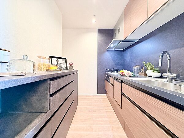 シンクや作業台が広く使いやすいキッチン。作業効率が良くなりそうです。
