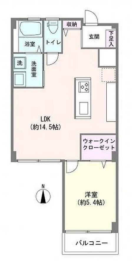 1LDK+WIC(専有面積49.17平米、バルコニー2.97平米)