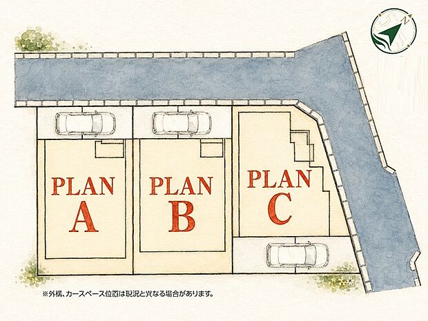多様な選択肢から理想の暮らしを描ける区画図。それぞれの区画がもたらすゆとりある配置と動線が、日々の心地よさをそっと支える穏やかな住環境を形づくります
