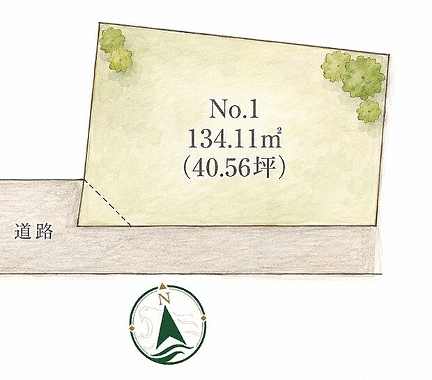 落ち着いた環境で新しい暮らしを育む、ゆとりある敷地です。家族の理想を形にする場所として適しています 
