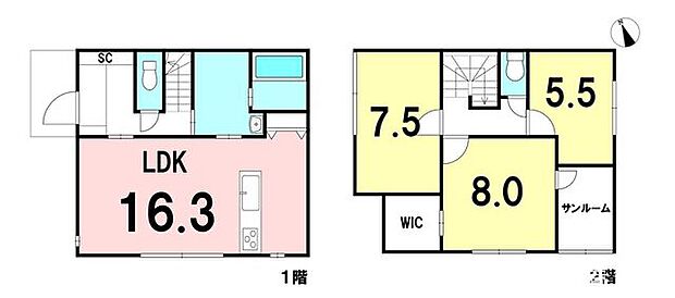 家事動線や収納が充実した3LDK+WIC+サンルームの間取り