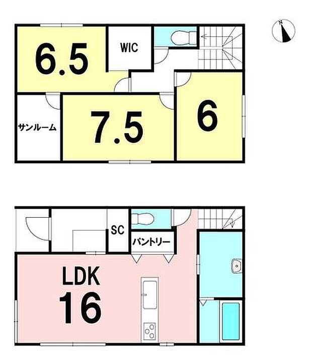 子育てファミリーにうれしい家事動線、収納力に優れた間取り全居室6帖超で開放感があります。