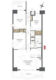 サンシティ霞町 2SLDKの間取図画像