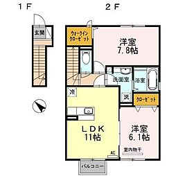ウエストヒルズ2 2LDKの間取図画像