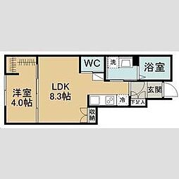 シャルム旭ヶ丘ウエスト 1LDKの間取図画像