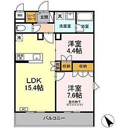 CINZA若林 2LDKの間取図画像