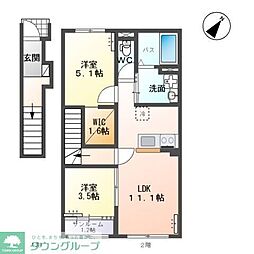 プリュム美田園 2LDKの間取図画像
