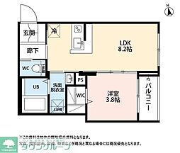 仙台市若林区三百人町アパート 1LDKの間取図画像