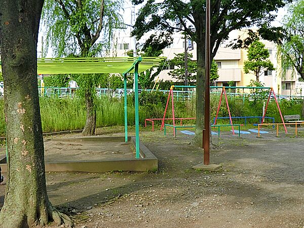 平和橋の新小岩側にある公園で、遊具は砂場とブランコのみ、ベンチが5基と水飲み場があります。幼児を散歩させるには十分な広場だと思います。災害時の一時集合場所に指定されています。