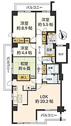 新多摩川ハイム2号棟 4LDKの間取図画像