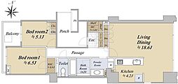 ワールドシティタワーズブリーズタワーB2棟 2LDKの間取図画像