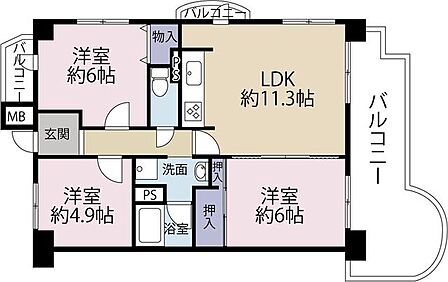 使い勝手の良い3LDKの間取りです。