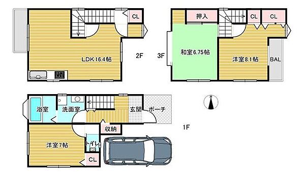 ガレージ1台有の使い勝手の良い3LDＫです