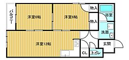 高須賀ハイツ1 2LDKの間取図画像