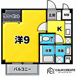 スカイハイツ 1Kの間取図画像