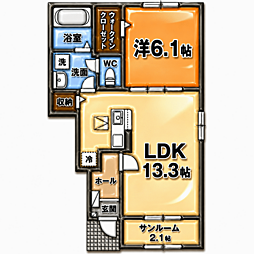 ベル・エクラ II 1LDKの間取図画像