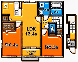 パイオニア 伏 2LDKの間取図画像