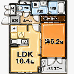 ポルトキアーロ 1LDKの間取図画像