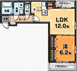ポルトキアーロ 1LDKの間取図画像