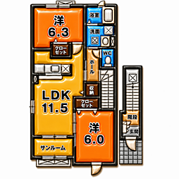 メゾンフルール 2LDKの間取図画像