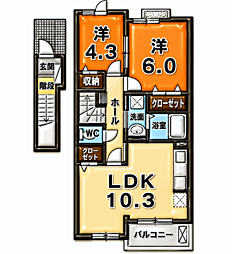 オーブコリーヌ 2LDKの間取図画像