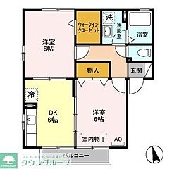 フォンティーヌC 2DKの間取図画像
