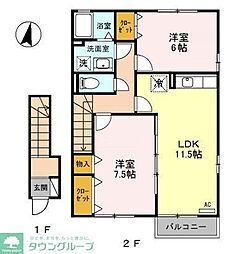 ロイヤルガーデン連取A 2LDKの間取図画像