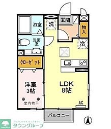 グリーンハイムB 1LDKの間取図画像