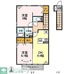 セジュールラソワB 2DKの間取図画像