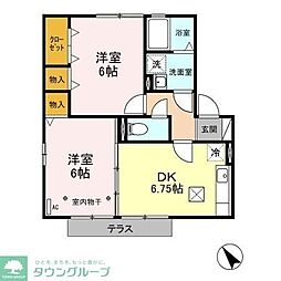 アーバンコートB 2DKの間取図画像