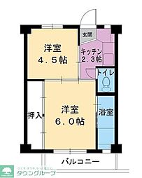 ビレッジハウス川内1号棟 2Kの間取図画像