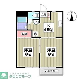 かしまハイツA 2DKの間取図画像