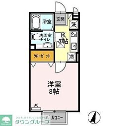 グローリアB 1Kの間取図画像