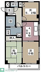 リバーサイドハイツ 3DKの間取図画像