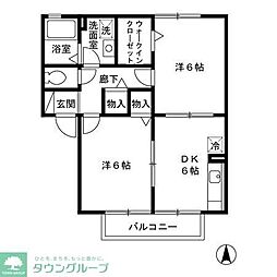 ヴィラ南雲A 2DKの間取図画像