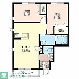 カーサ・リボーン 2LDKの間取図画像