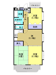 コンフォートサチB棟 3DKの間取図画像