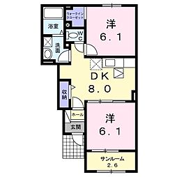 ヴァンヴェール吉野2 2DKの間取図画像