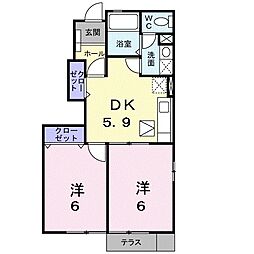 スカイラーク1 2DKの間取図画像