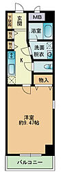 サンフローラ西新 1Kの間取図画像