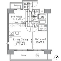 パークハビオ目黒リバーサイド 2LDKの間取図画像