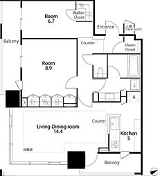 ブリリアタワーズ目黒サウスレジデンス 2LDKの間取図画像