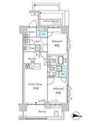 オアーゼ池上テラス 2LDKの間取図画像